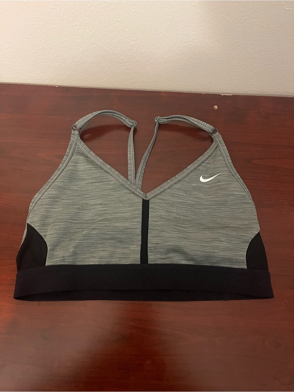 Nike Gray and Black Strappy V-Neck Sports Bra